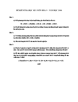 Đề kiểm tra học kì 1 môn Hóa học Lớp 9 năm 2006 - Sở giáo dục và đào tạo Đà Nẵng